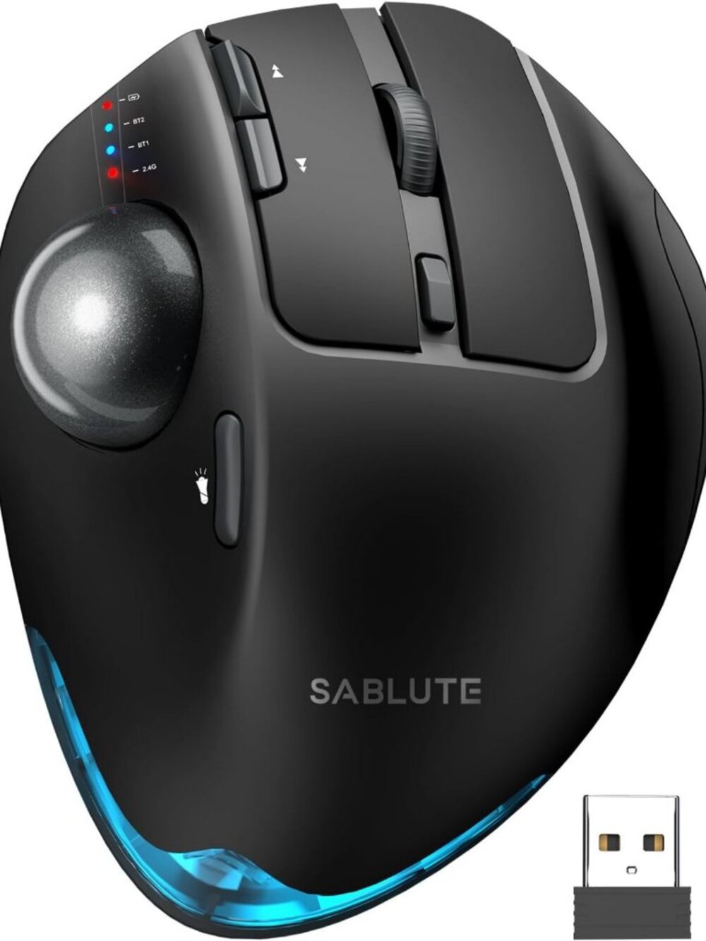 Ergonomic Wireless Trackball Mouse - Rechargeable, Adjustable 0°/18° Angle
